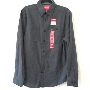 New Coleman Brushed Flannel Mens Shirt Medium Gray Button Stain Water Resistant